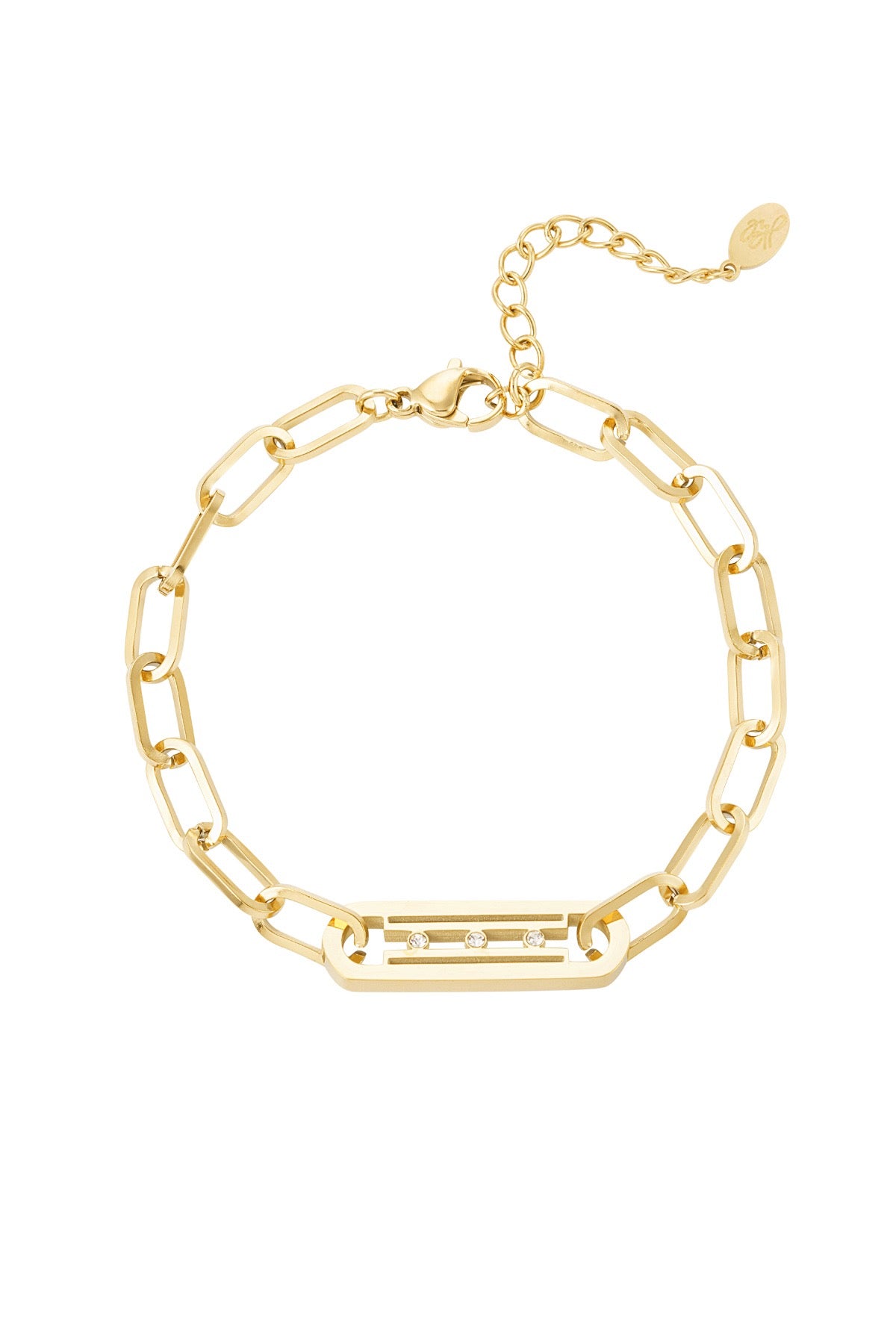 Gold Link Tag Cubic Zirconia Bracelet