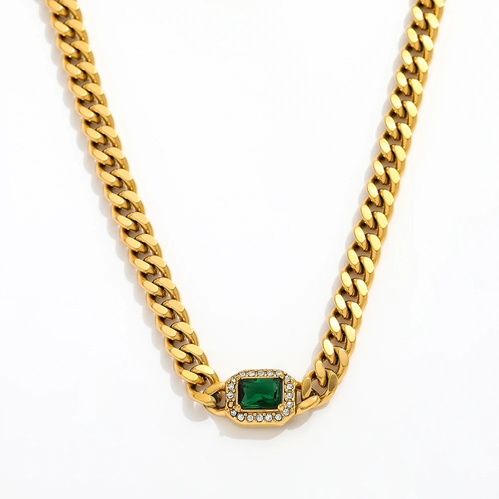 Chunky Emerald Green Cubic Zirconia Choker Necklace
