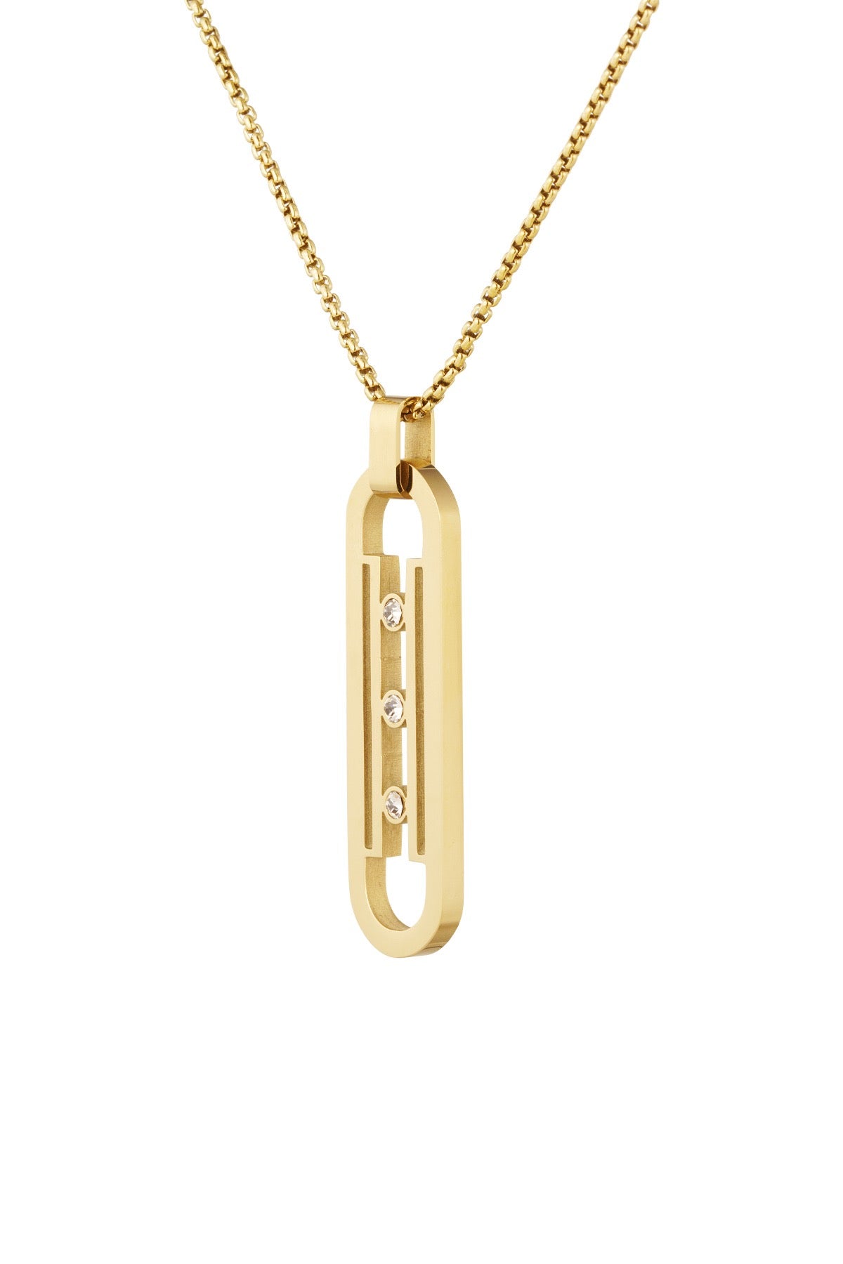 Gold Link Tag Cubic Zirconia Necklace