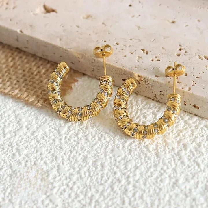 Gold Cubic Zirconia Twist Hoop Earrings