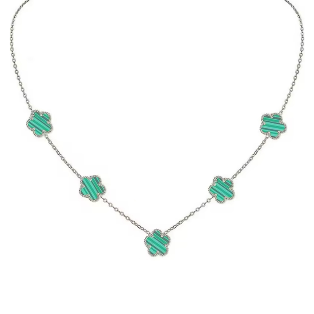 Double Sided Green Clover Silver Necklace