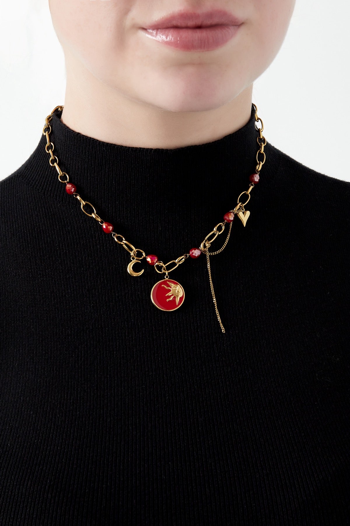 Celestial Charm Gold & Red Necklace