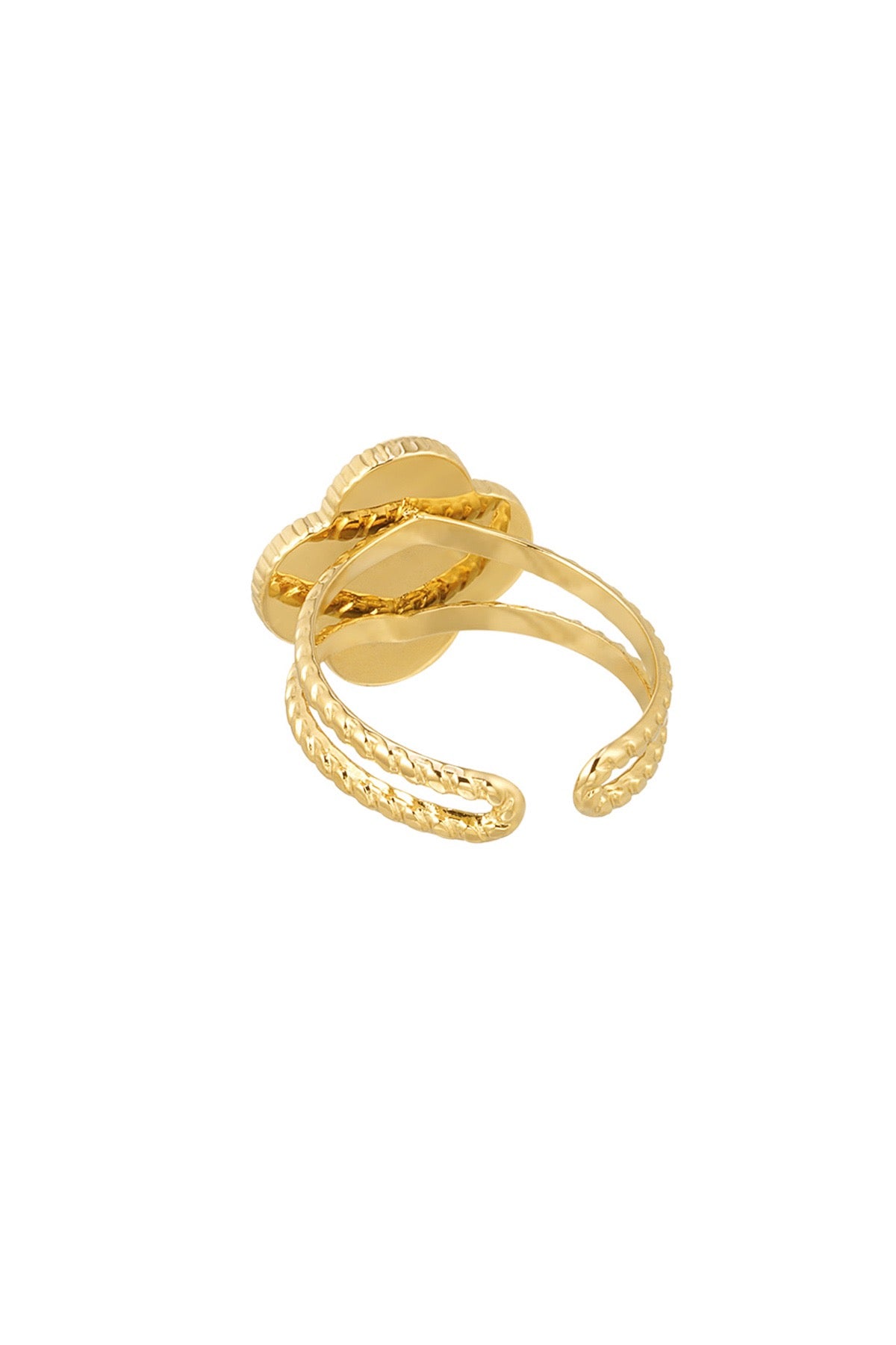 Pearl Clover Cubic Zirconia Gold Adjustable Ring
