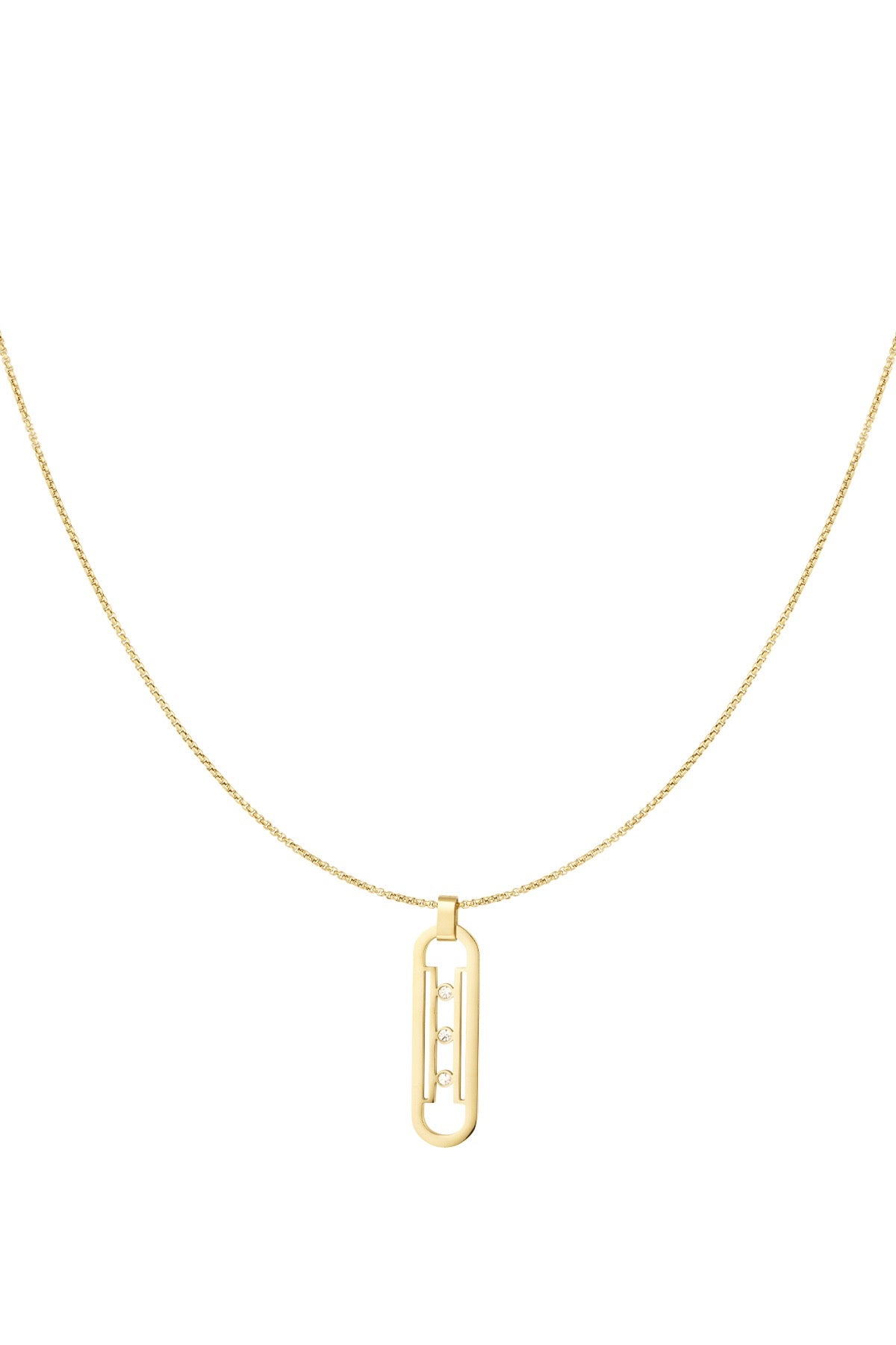 Gold Link Tag Cubic Zirconia Necklace