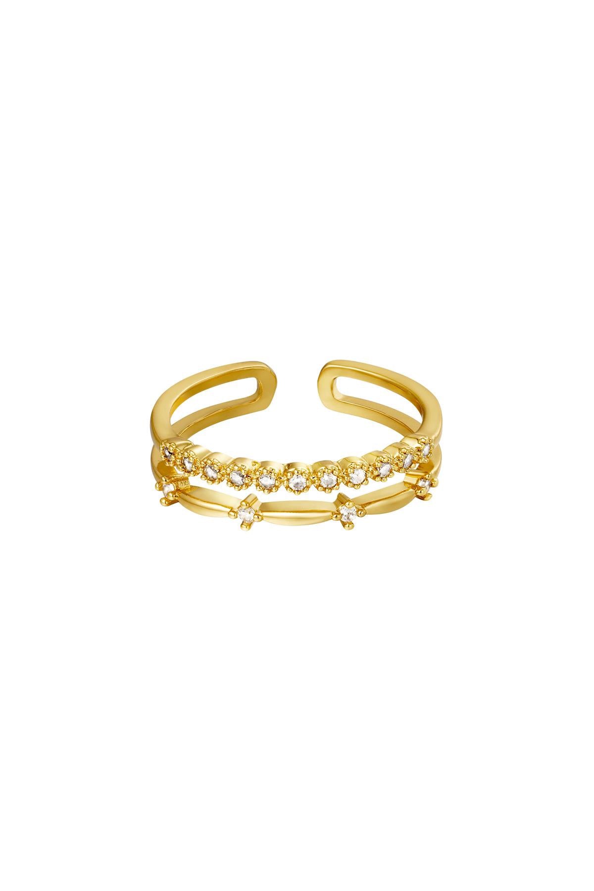 Gold Cubic Zirconia Double Stack Adjustable Ring