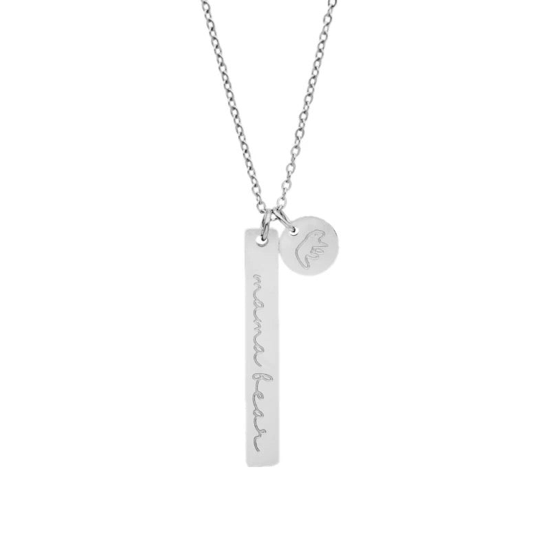 Mama Bear Engraved Silver Necklace