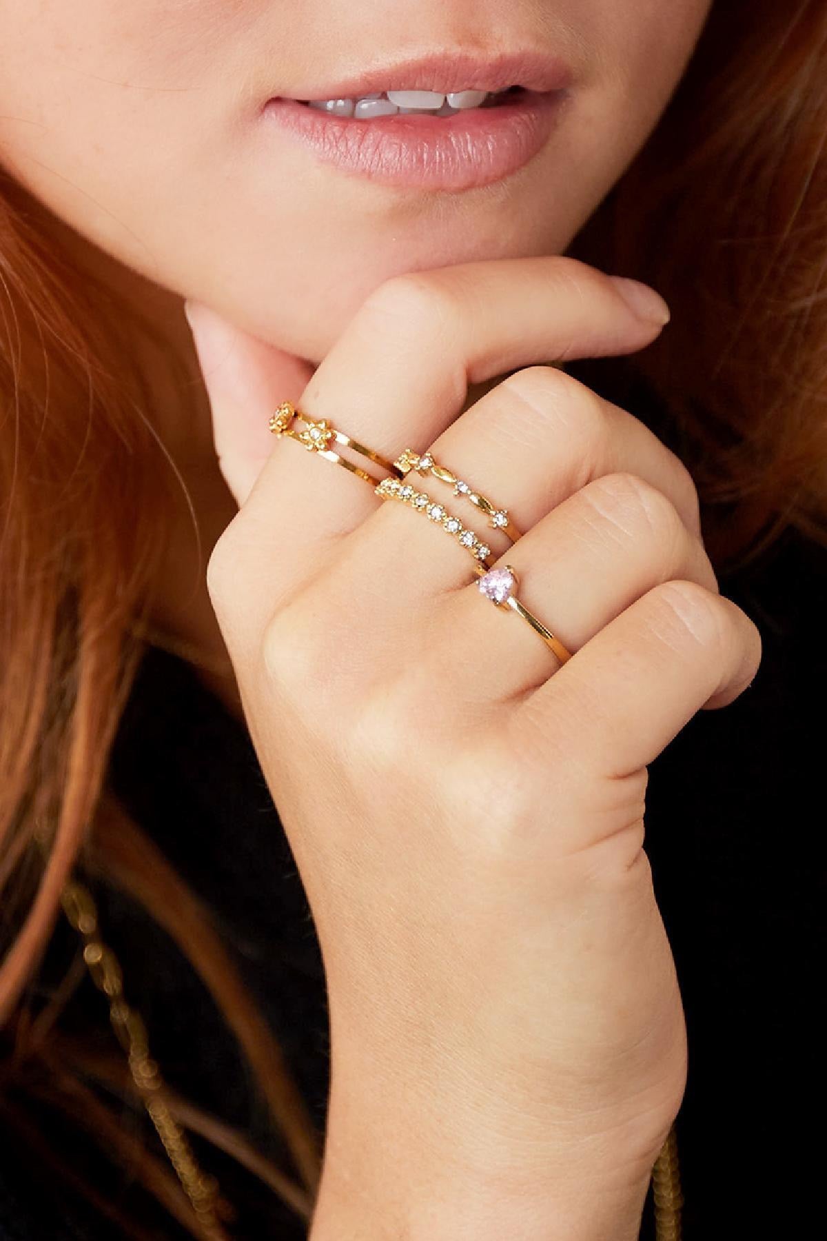 Gold Cubic Zirconia Double Stack Adjustable Ring
