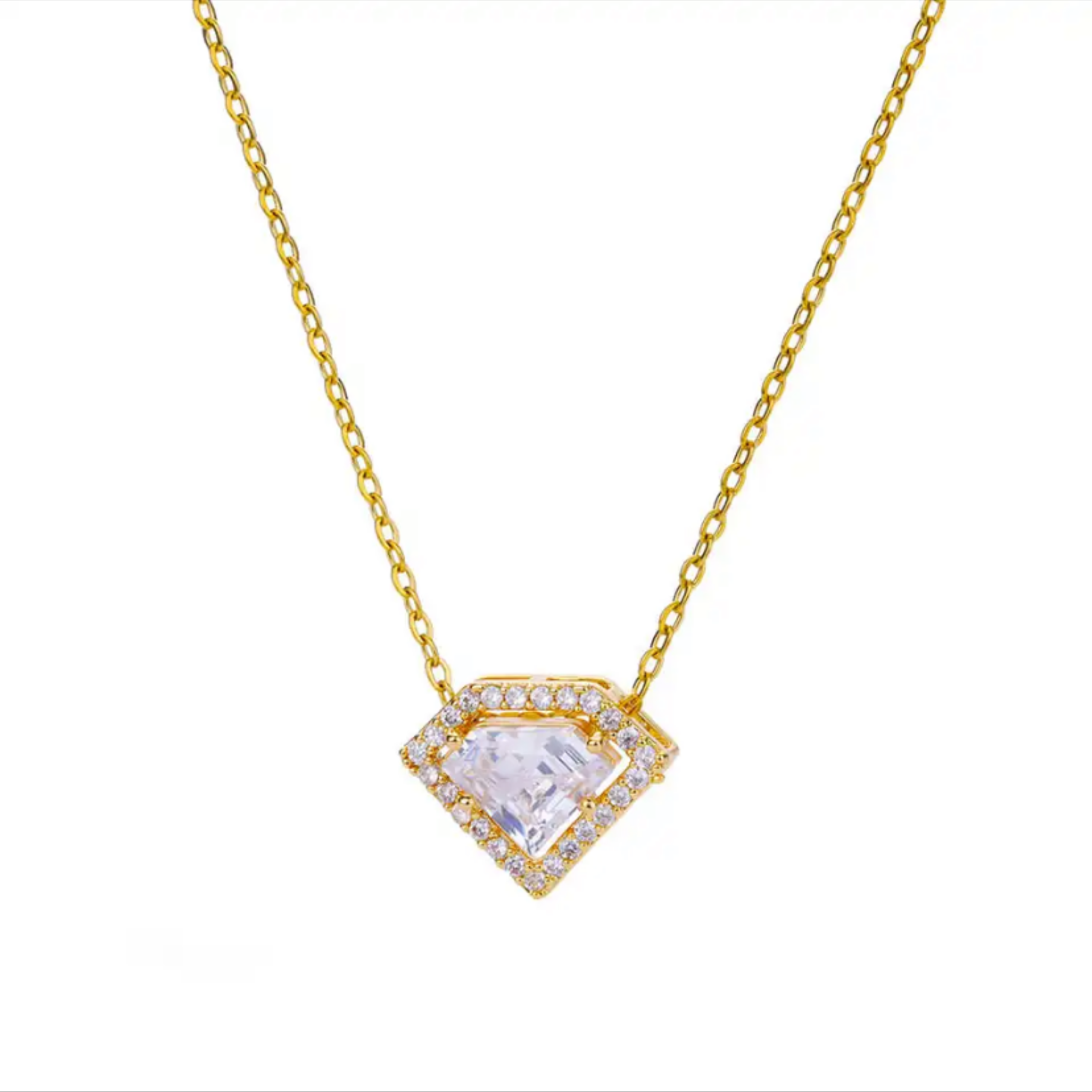 Diamond Shape Cubic Zircona Gold Pendant Necklace