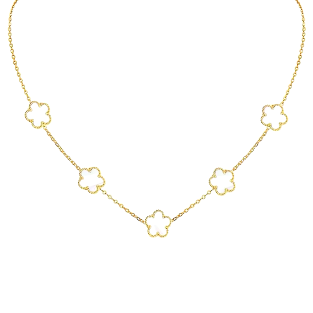 Double Sided White Clover Gold Necklace