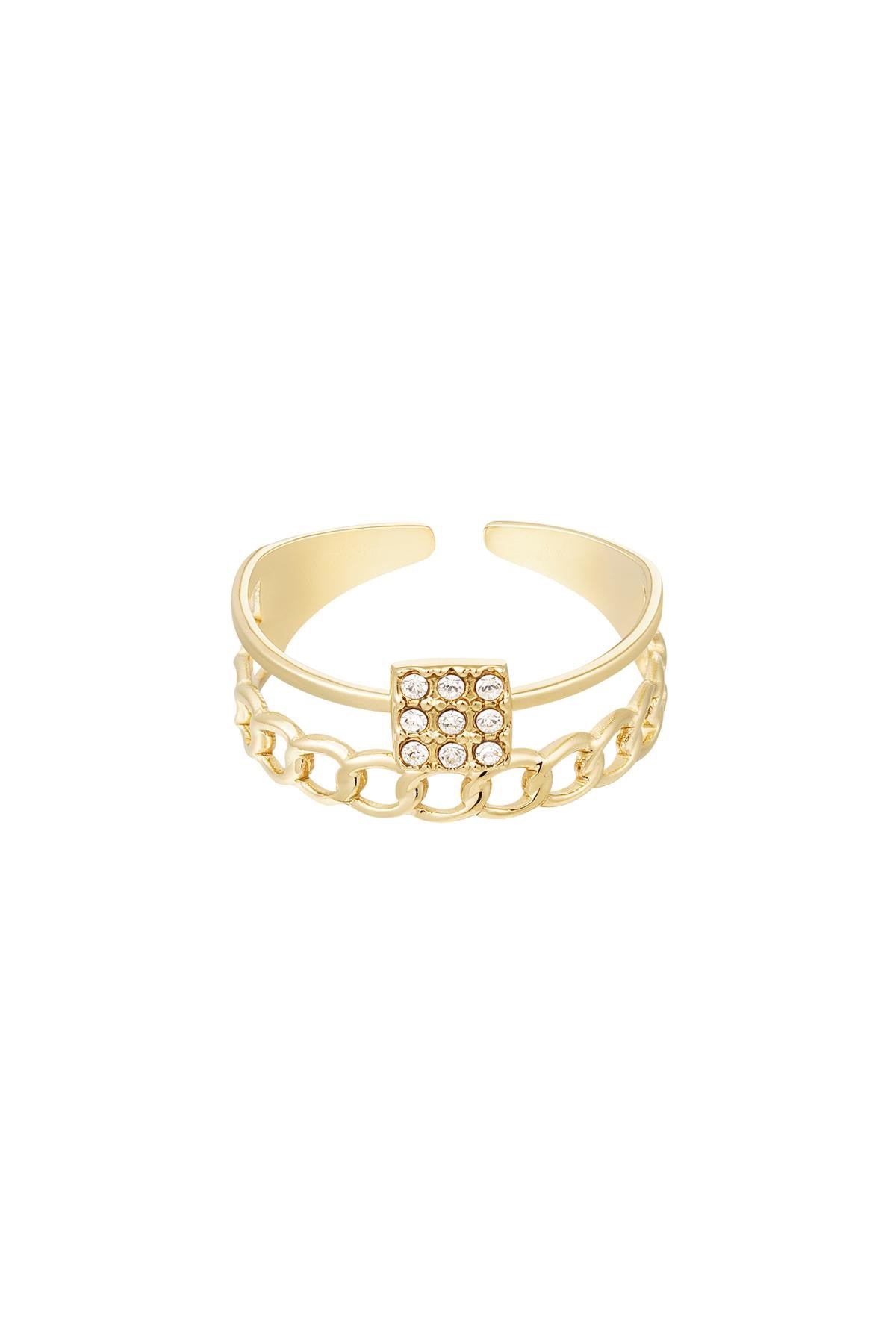 Double Stack Pave Link Cubic Zirconia Adjustable Ring