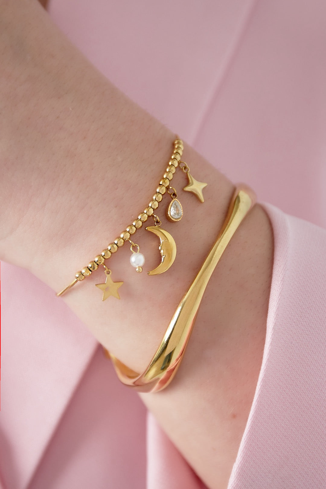 Starlight Charm Beaded Gold Bracelet
