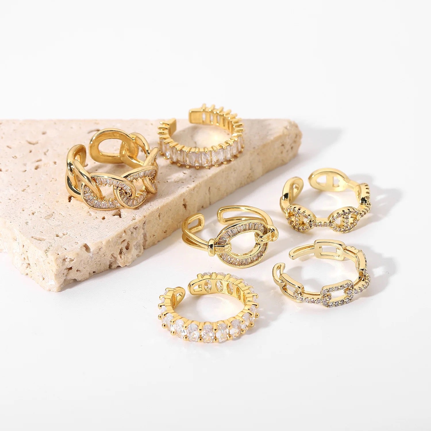 Gold Cubic Zirconia Link Adjustable Ring