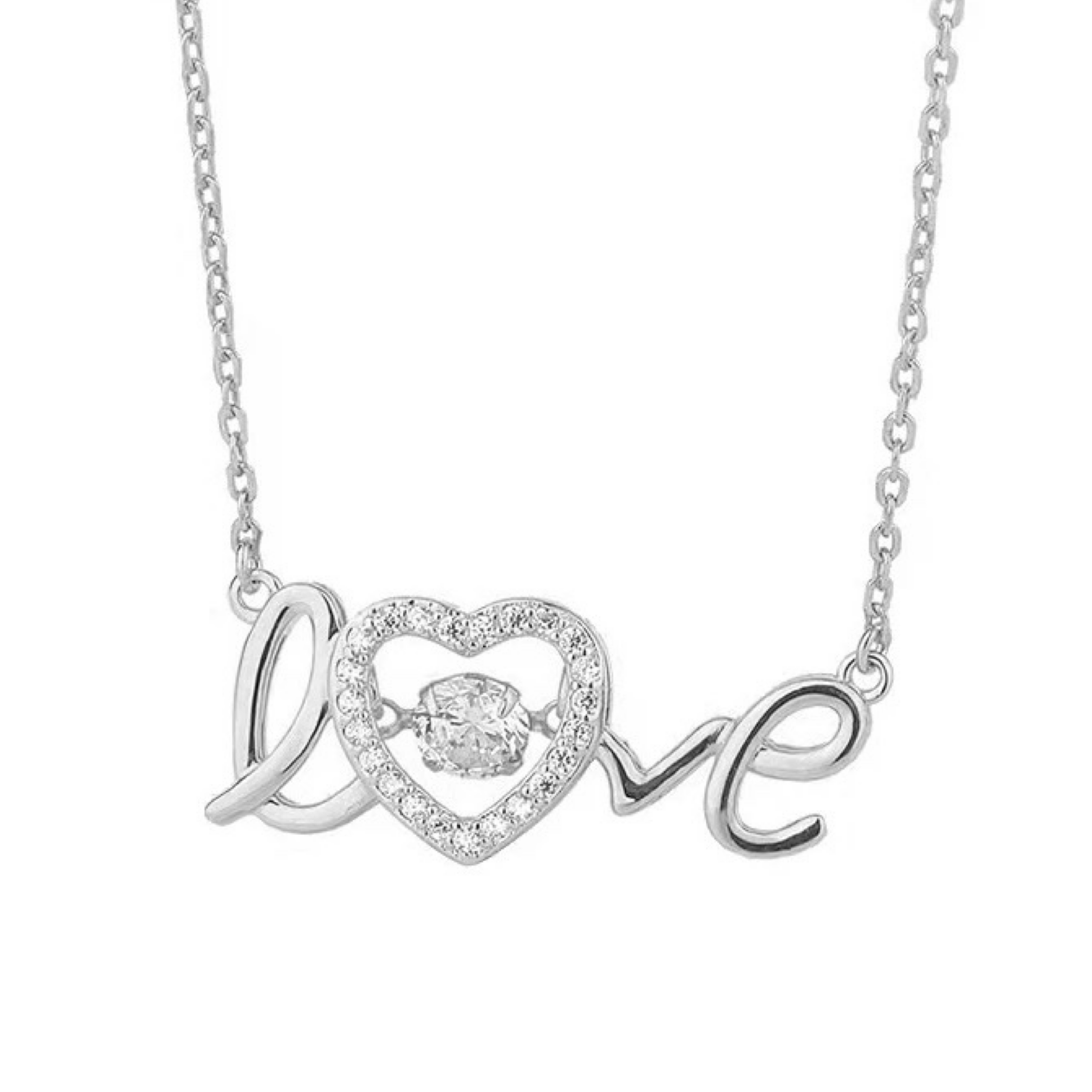 Love Heart Cubic Zirconia Silver Necklace