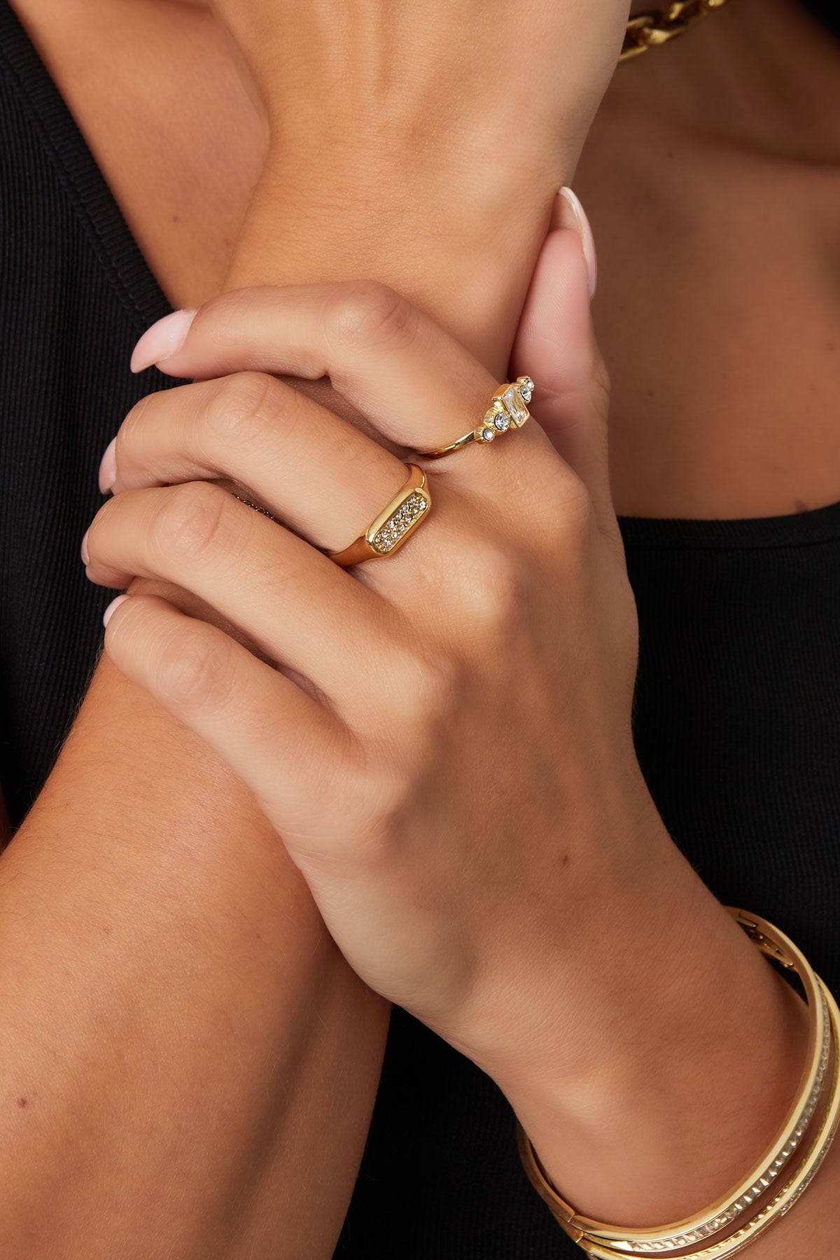 Gold Cubic Zirconia Adjustable Ring