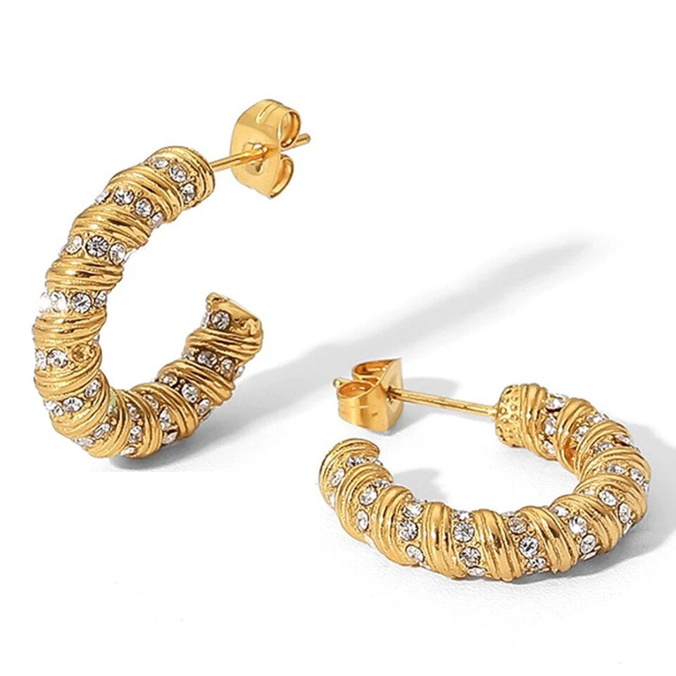 Gold Cubic Zirconia Twist Hoop Earrings