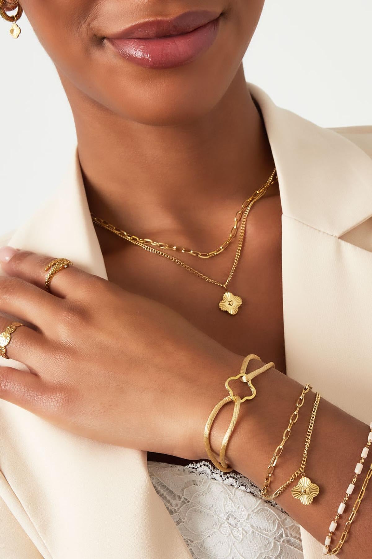 Gold Double Layered Clover Bracelet