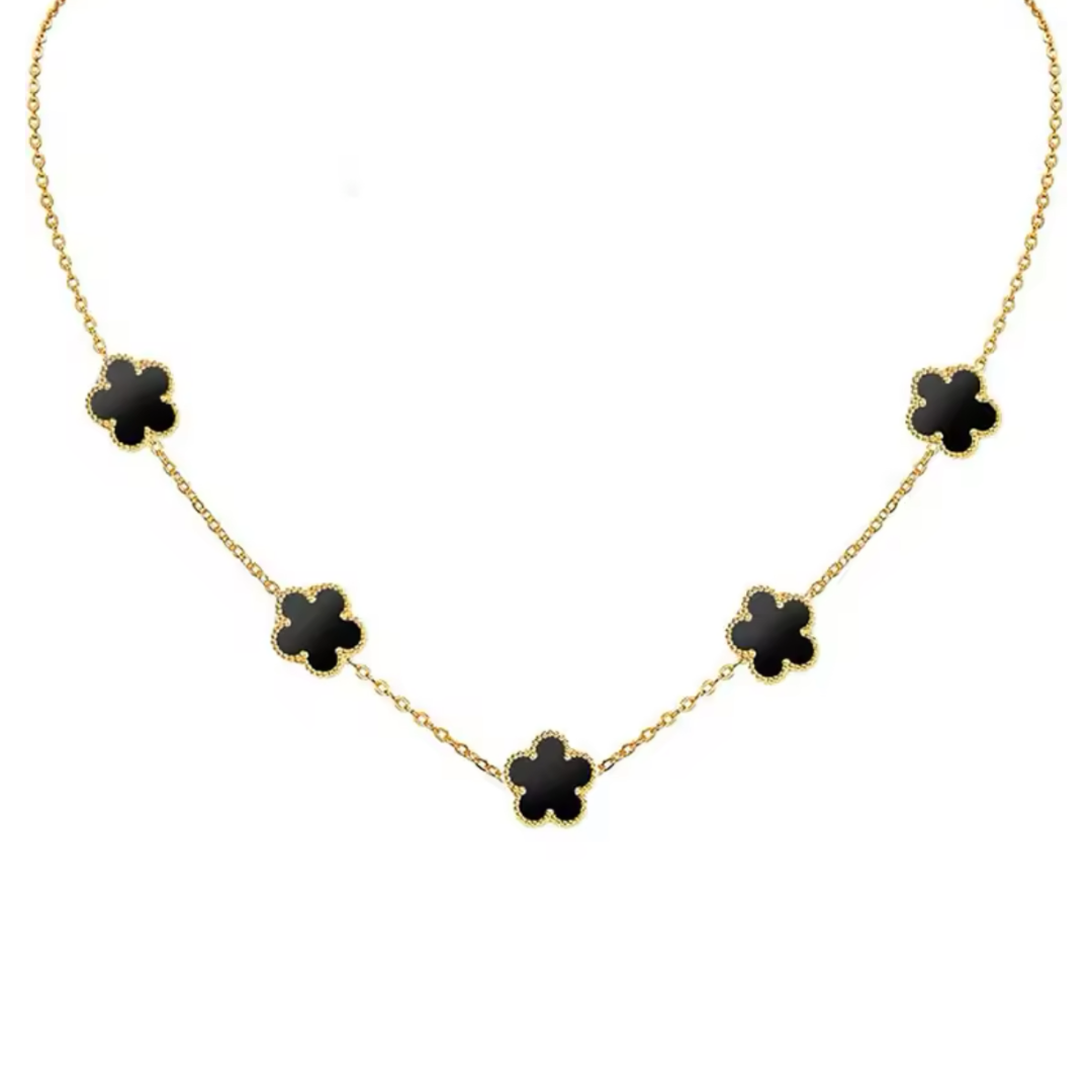 Double Sided Black Clover Gold Necklace