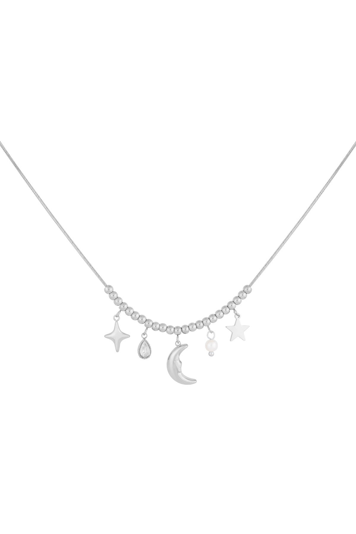 Starlight Charm Beaded Silver Necklace