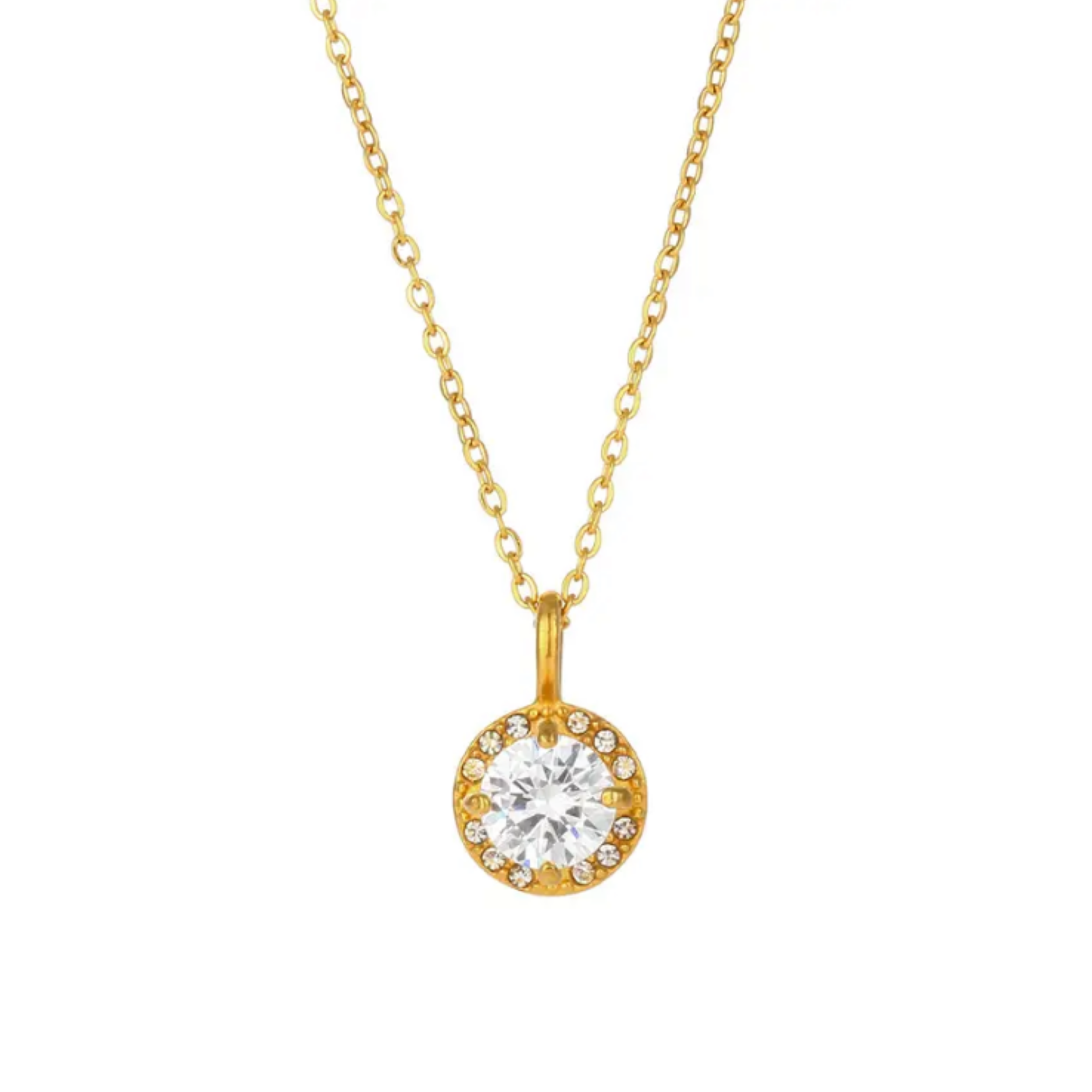 Clear Round Cubic Zirconia Pendant Necklace