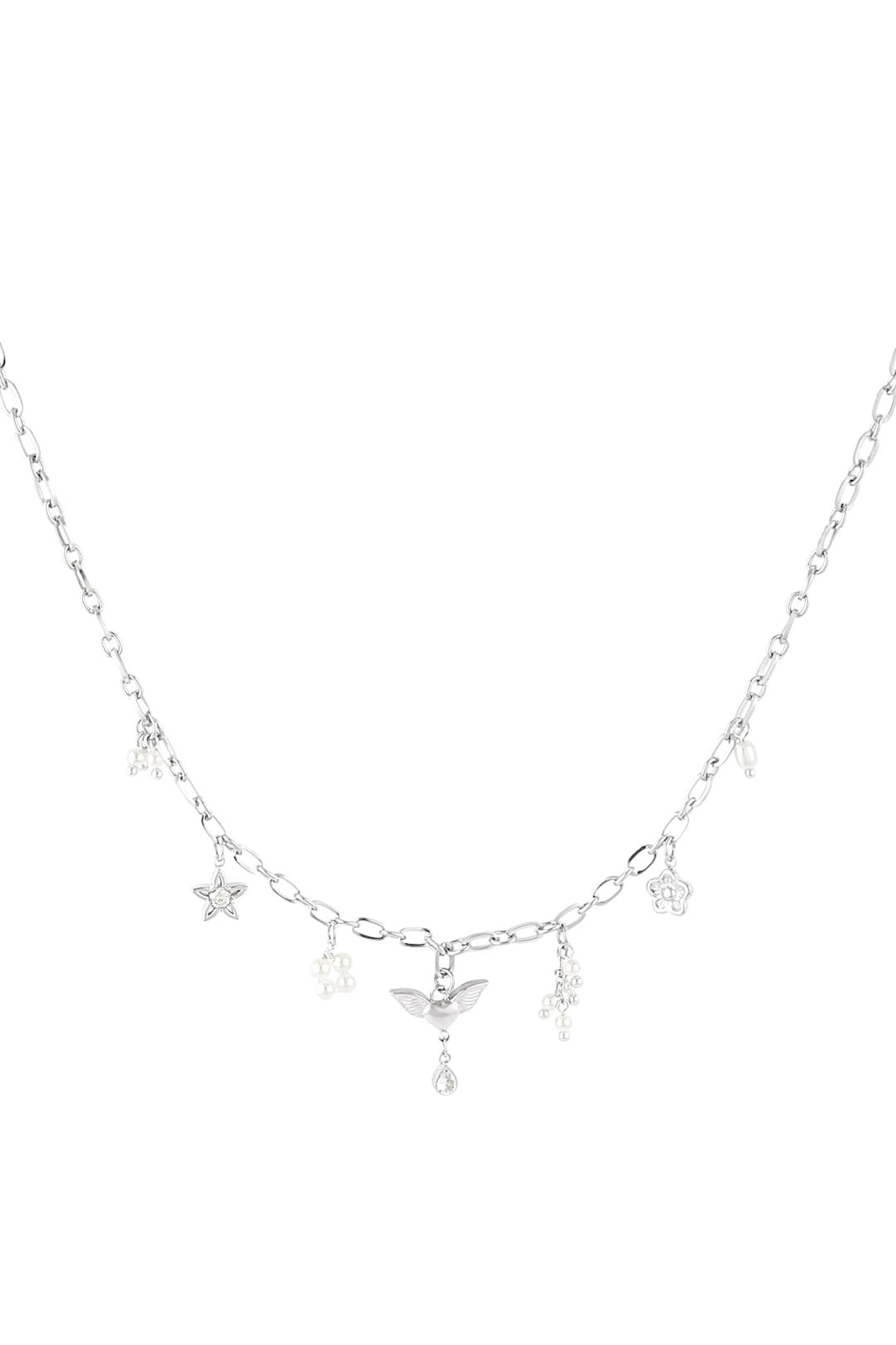 Silver Angel Wing + Pearl Charm Necklace