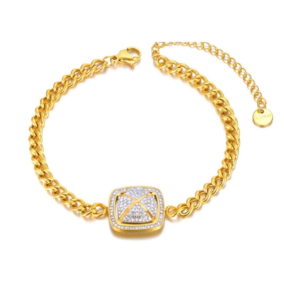 Gold Pendant Cubic Zirconia Bracelet