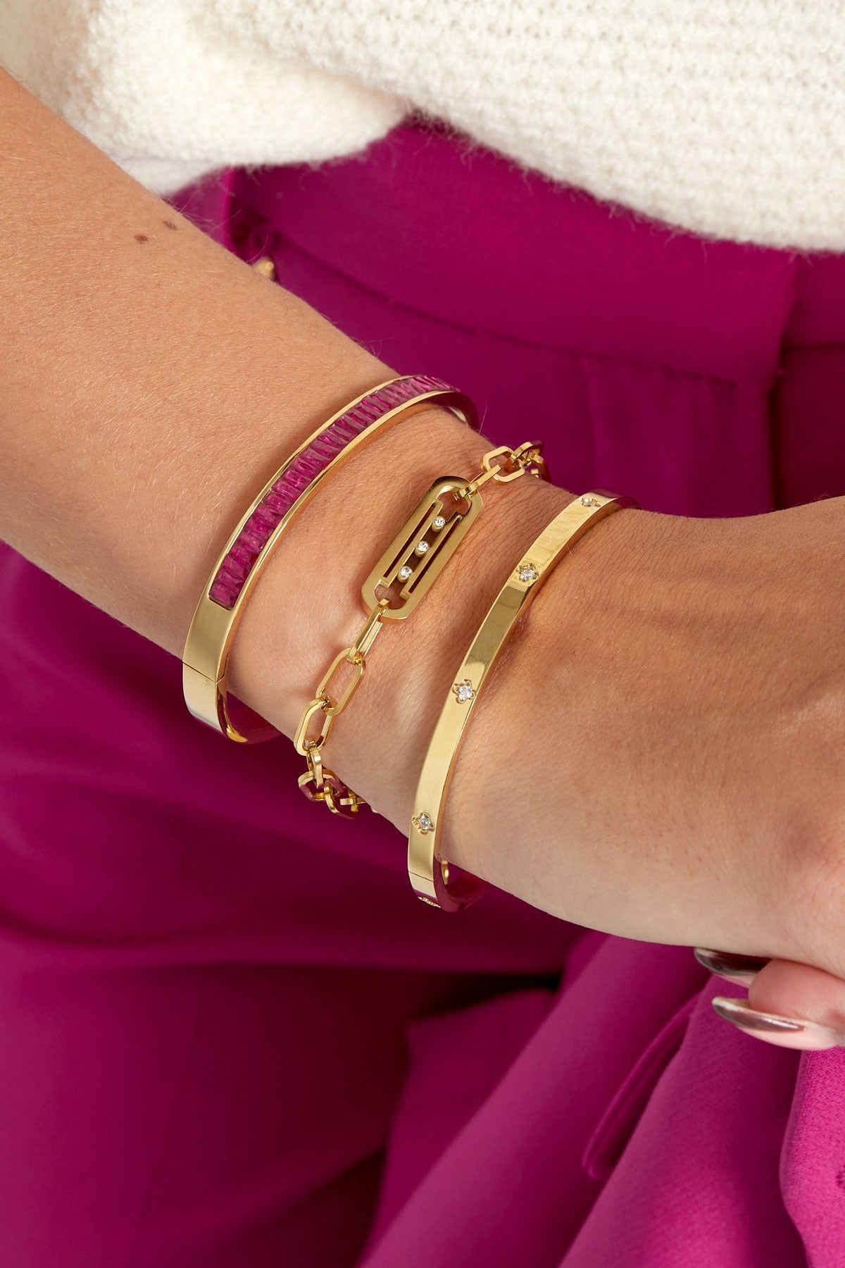 Gold Link Tag Cubic Zirconia Bracelet