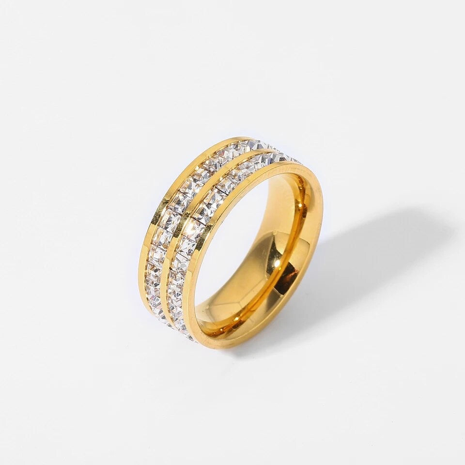 Double Layered Cubic Zirconia Band Ring