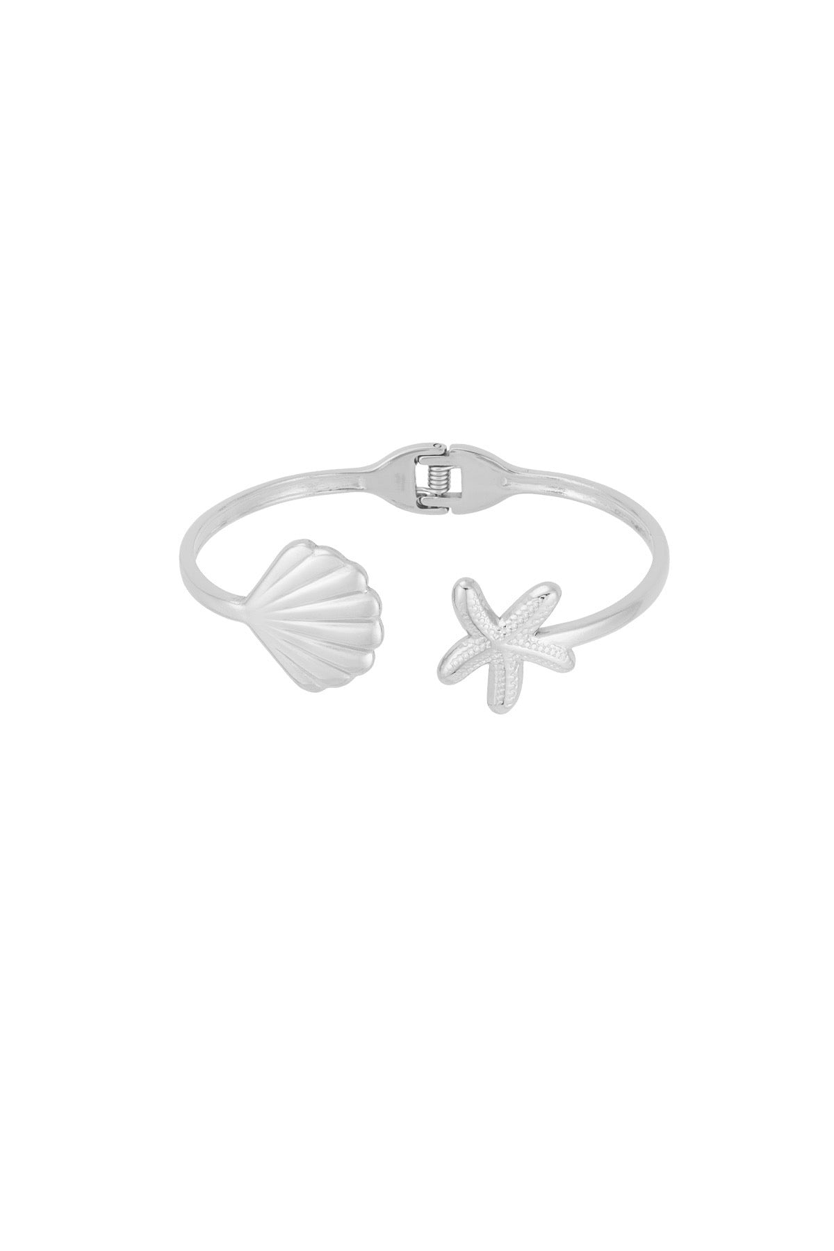 Coastal Charm - Starfish & Shell Silver Bangle