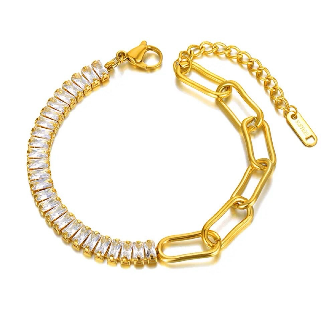 Gold Cubic Zirconia Half Link Bracelet