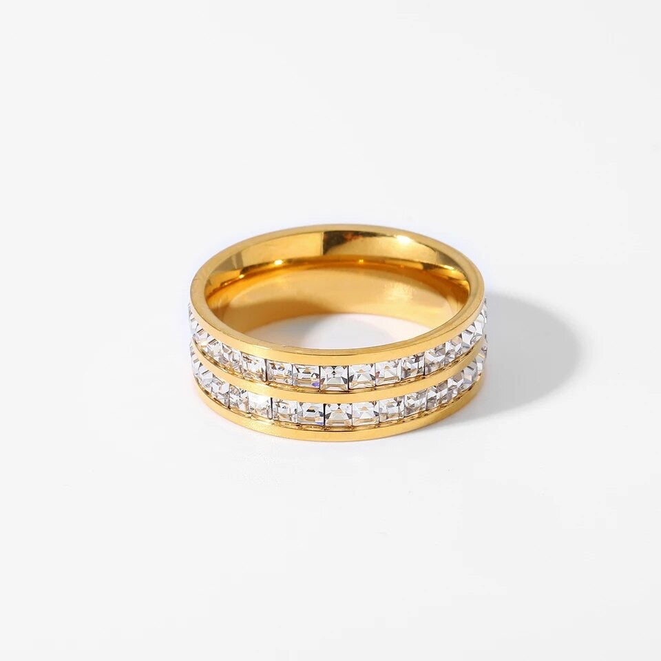 Double Layered Cubic Zirconia Band Ring