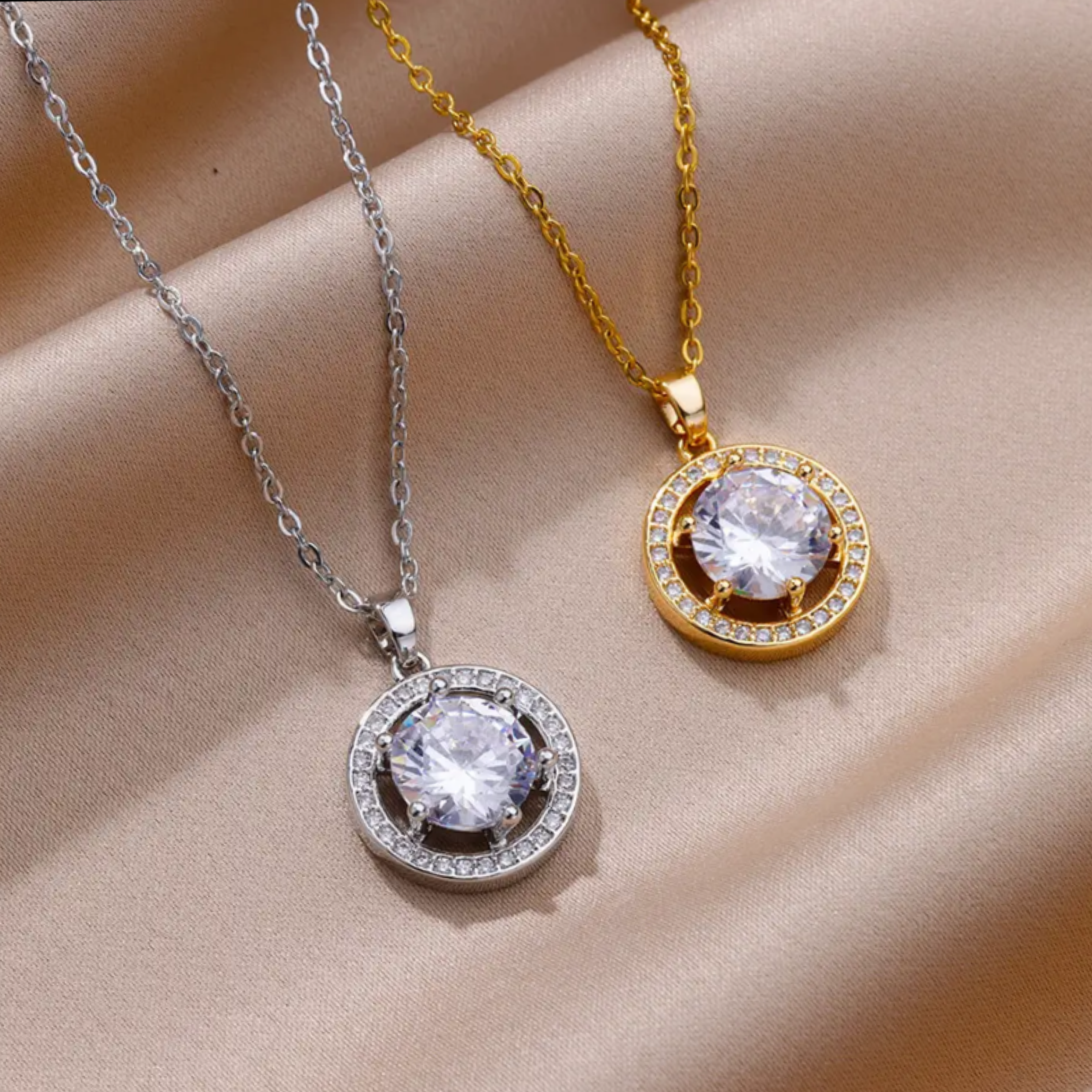Round Cubic Zirconia Gold Pendant Necklace