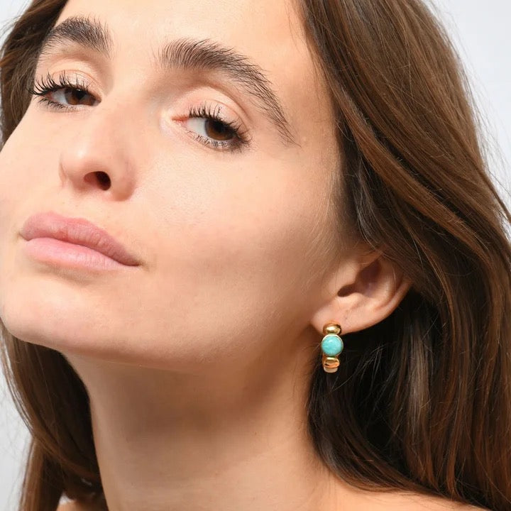 Turquoise Stone Pearl Earrings