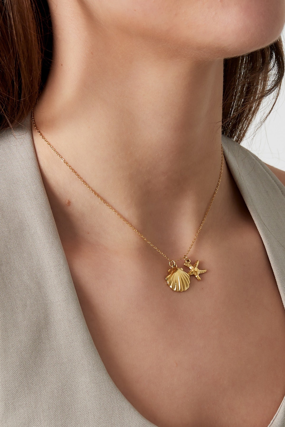 Coastal Charm - Starfish & Shell Gold Necklace