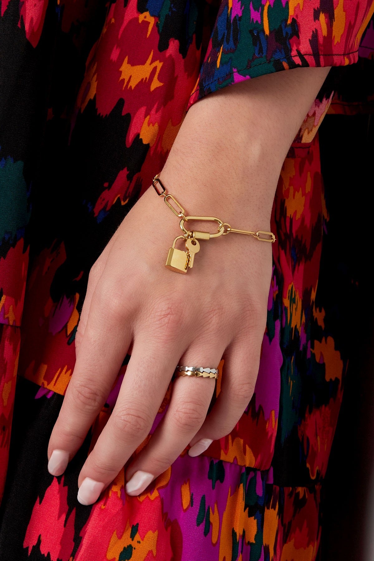 Padlock + Key Gold Paperclip Chain Bracelet