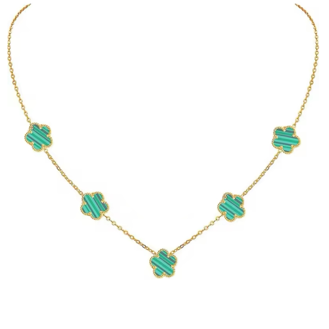 Double Sided Green Clover Gold Necklace