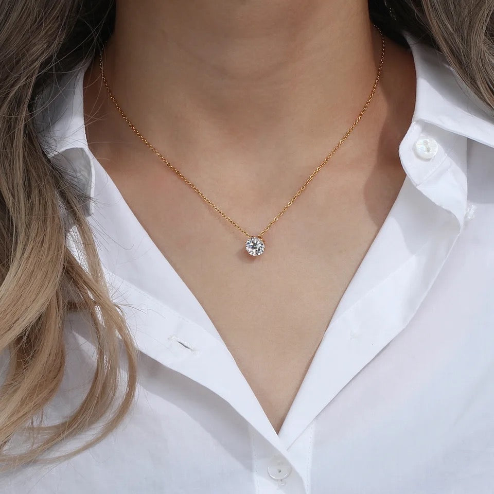 Solitaire Clear Cubic Zirconia Pendant Necklace