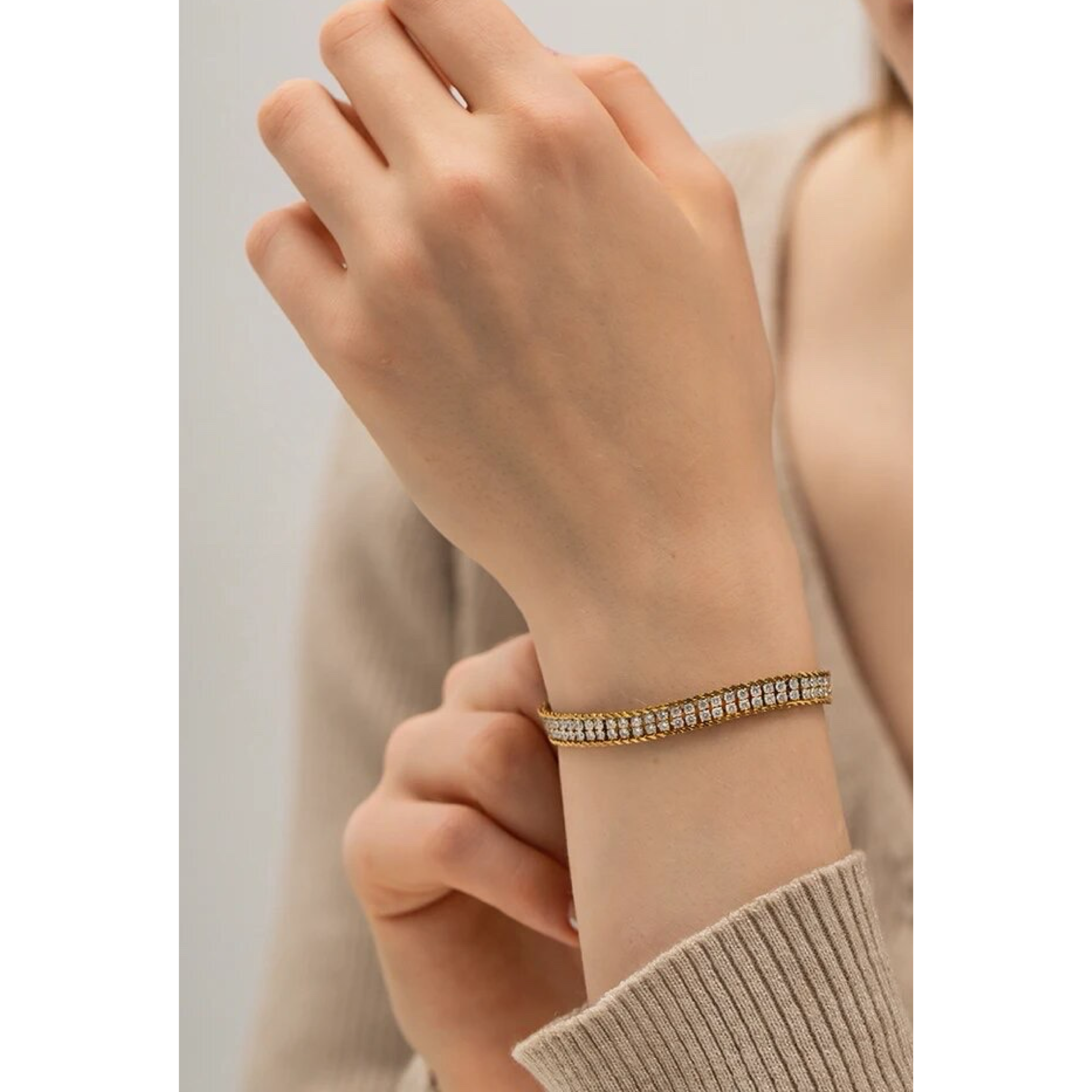 Double Layered Gold Cubic Zirconia Bracelet