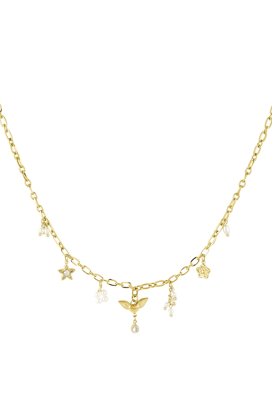 Gold Angel Wing + Pearl Charm Necklace