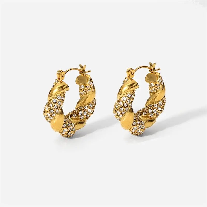 Gold Cubic Zirconia Hoop Earrings