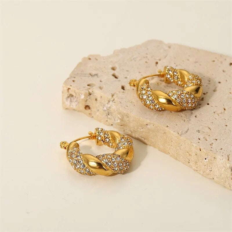 Gold Cubic Zirconia Hoop Earrings