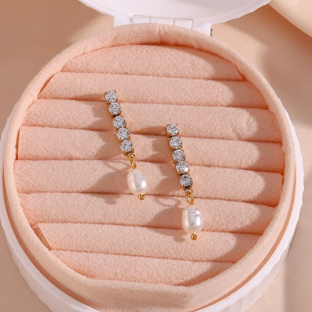 Pearl Cubic Zirconia Drop Earrings