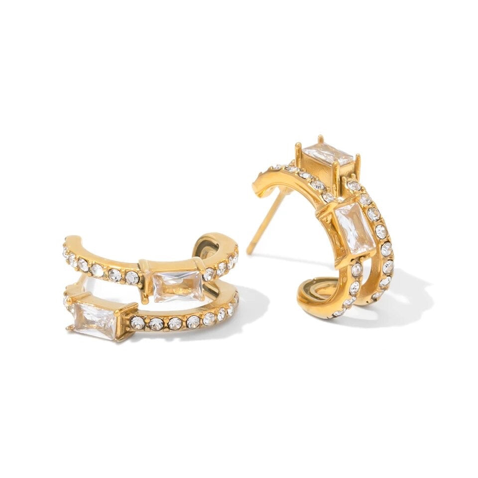 Double Cubic Zirconia Stud Earrings