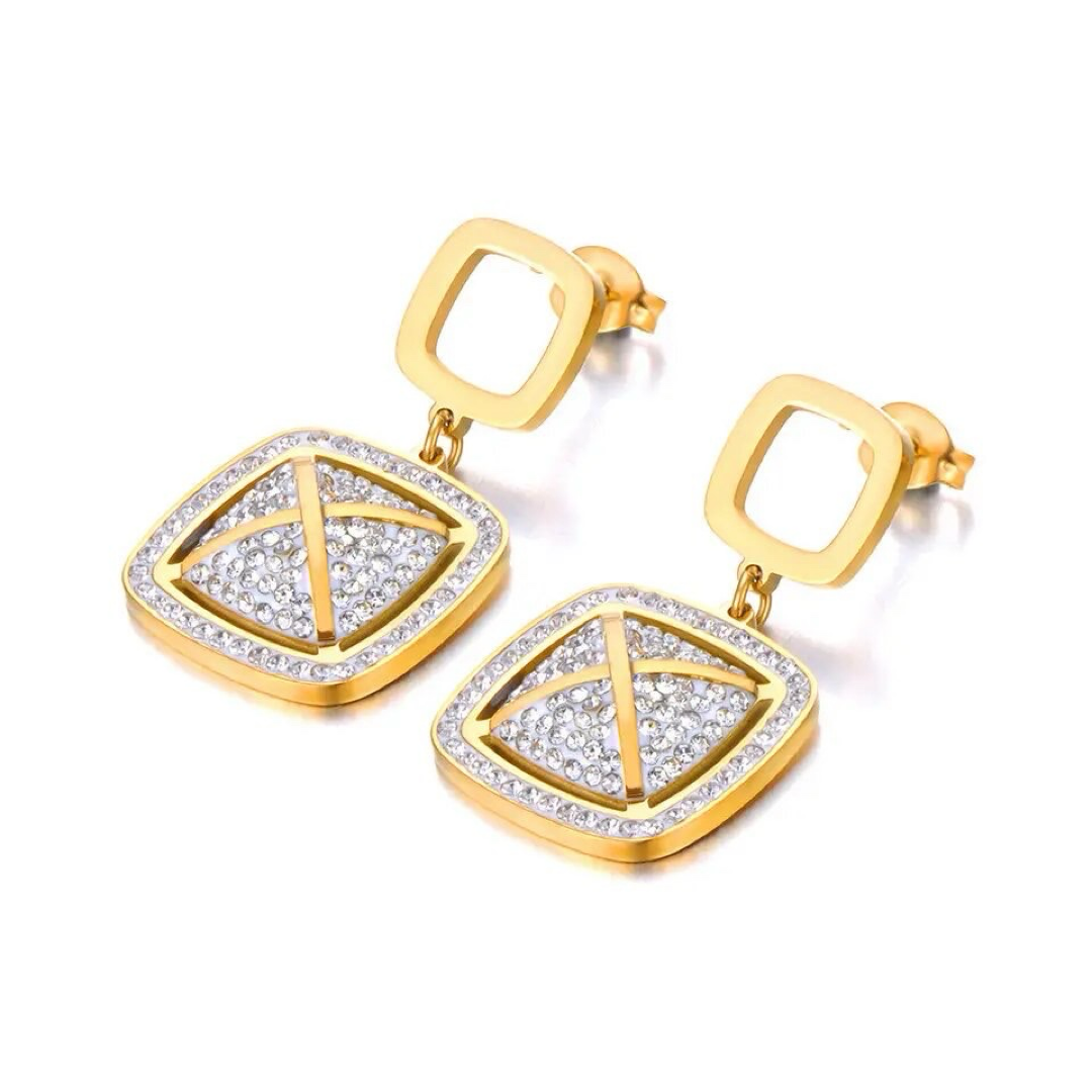 Gold Elegant Drop Cubic Zirconia Earrings