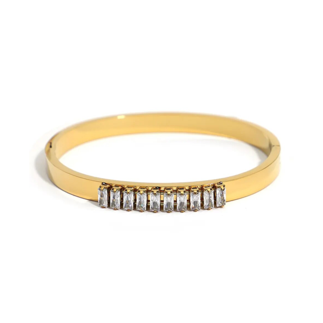 Glam Gold Cubic Zirconia Baguette Cut Bangle