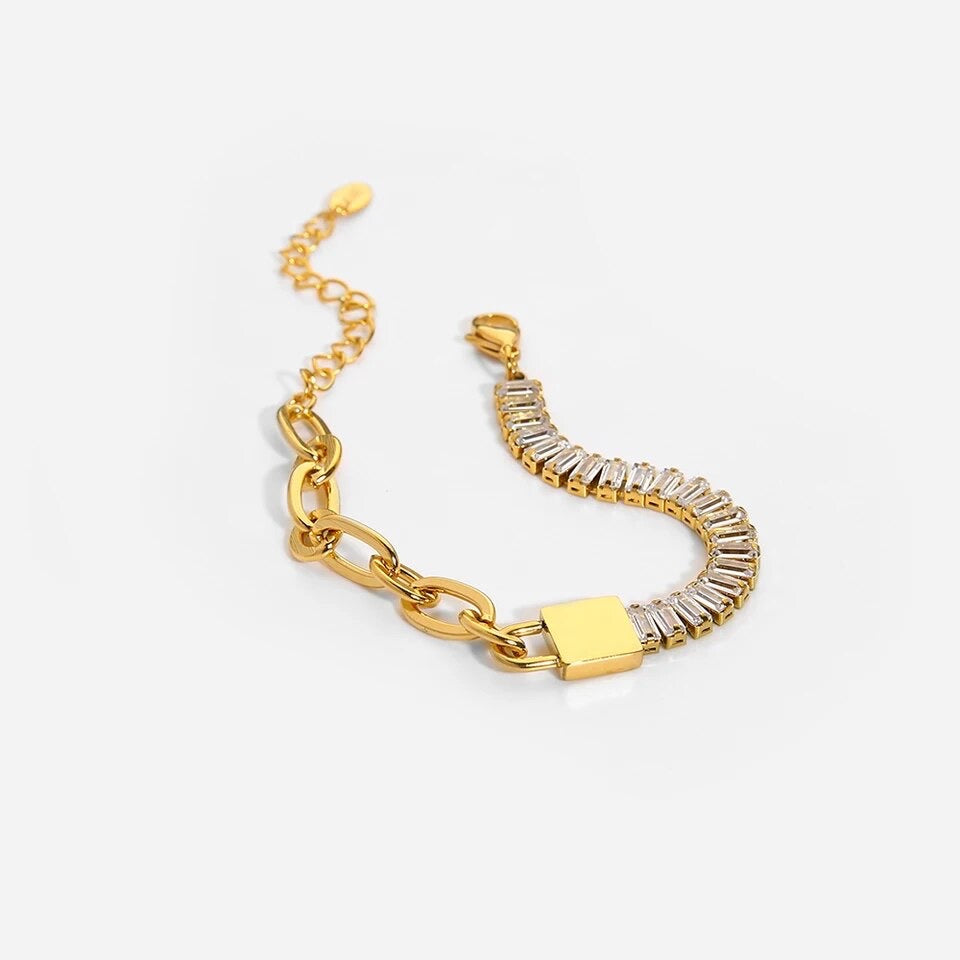 Padlock Cubic Zirconia Half Link Bracelet