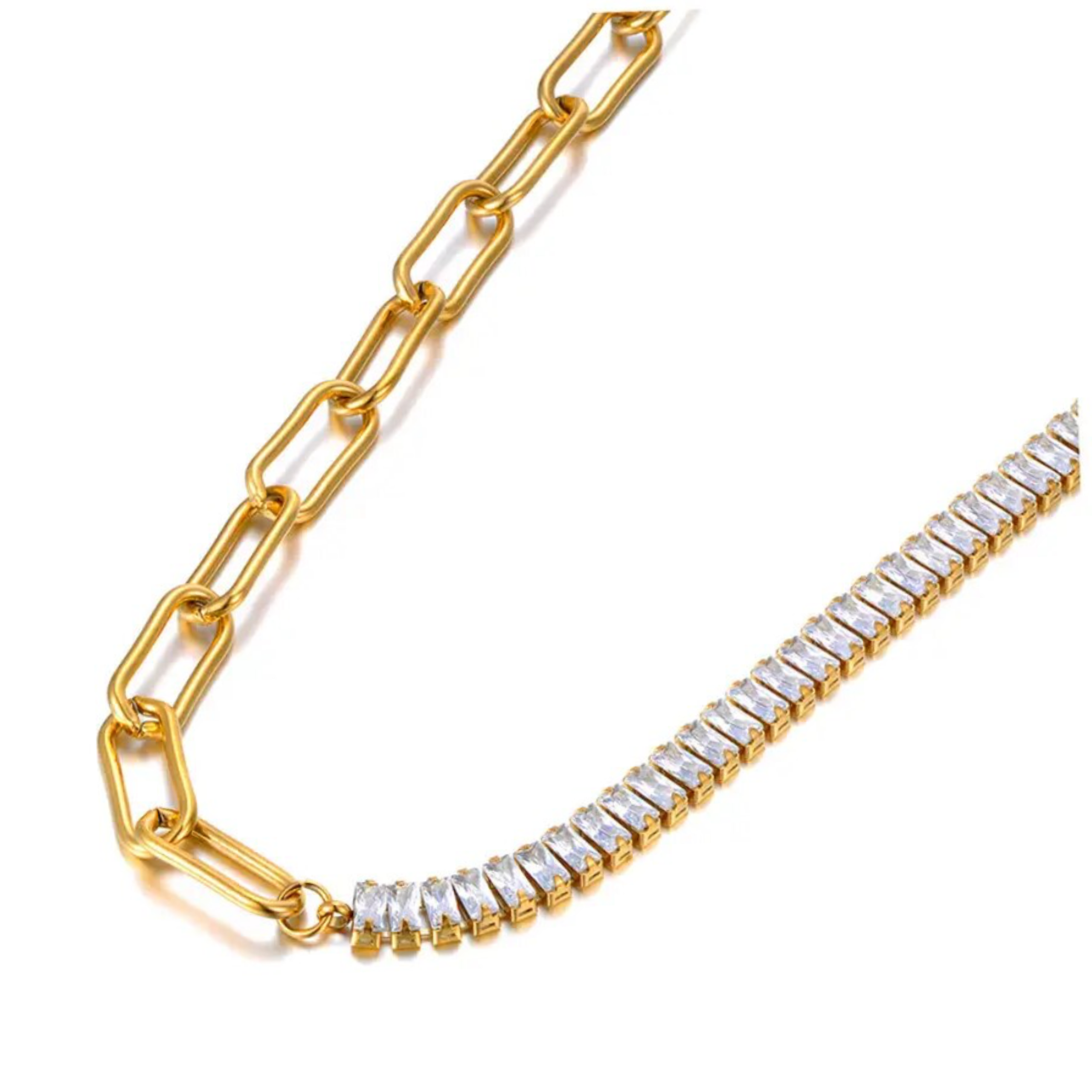 Gold Cubic Zirconia Half Link Choker Necklace