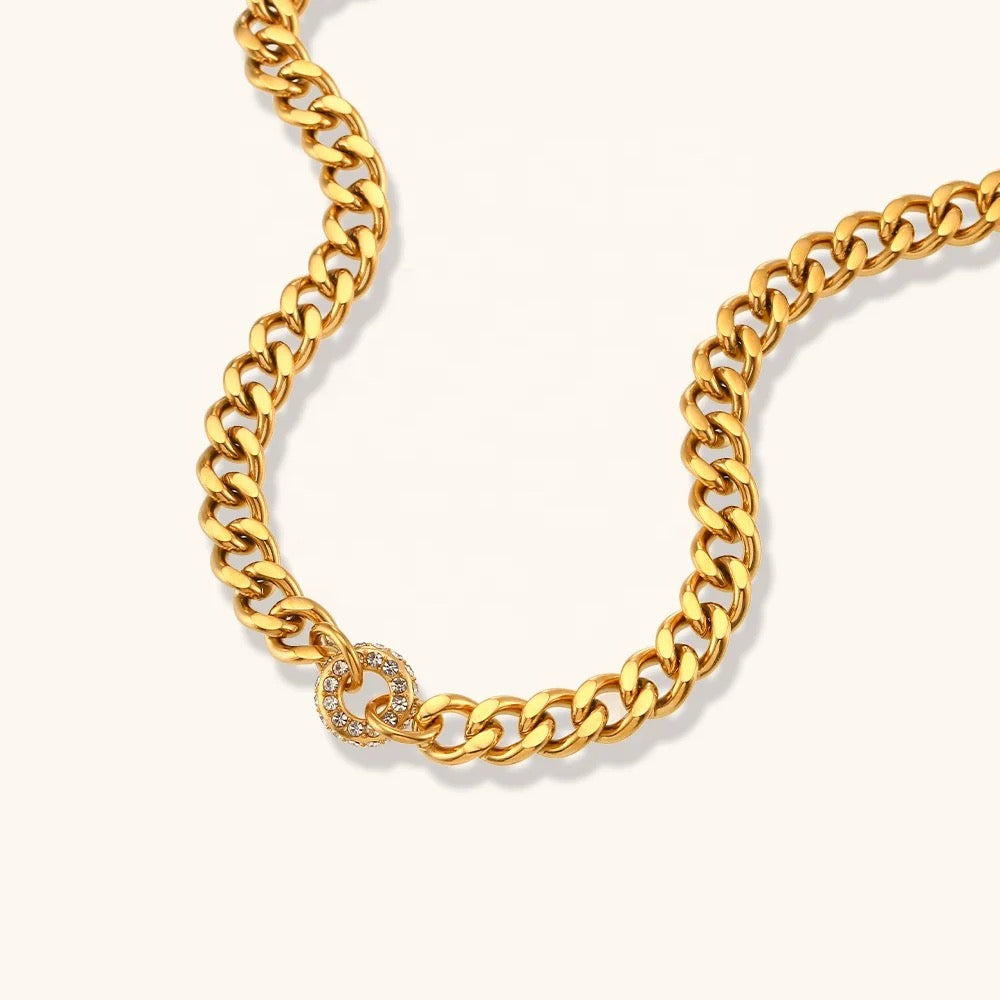 Chunky Circle Cubic Zirconia Choker Chain Necklace