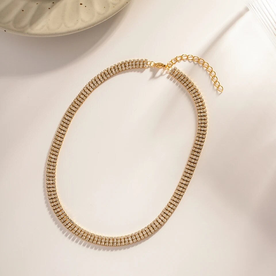 Triple Layered Cubic Zirconia Choker Necklace