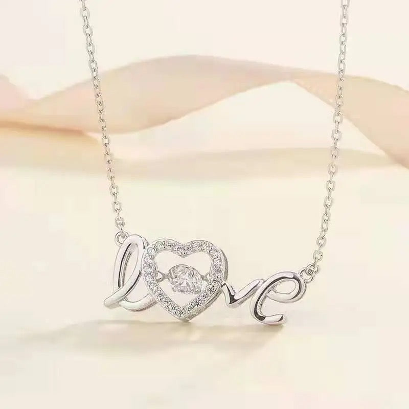 Love Heart Cubic Zirconia Silver Necklace