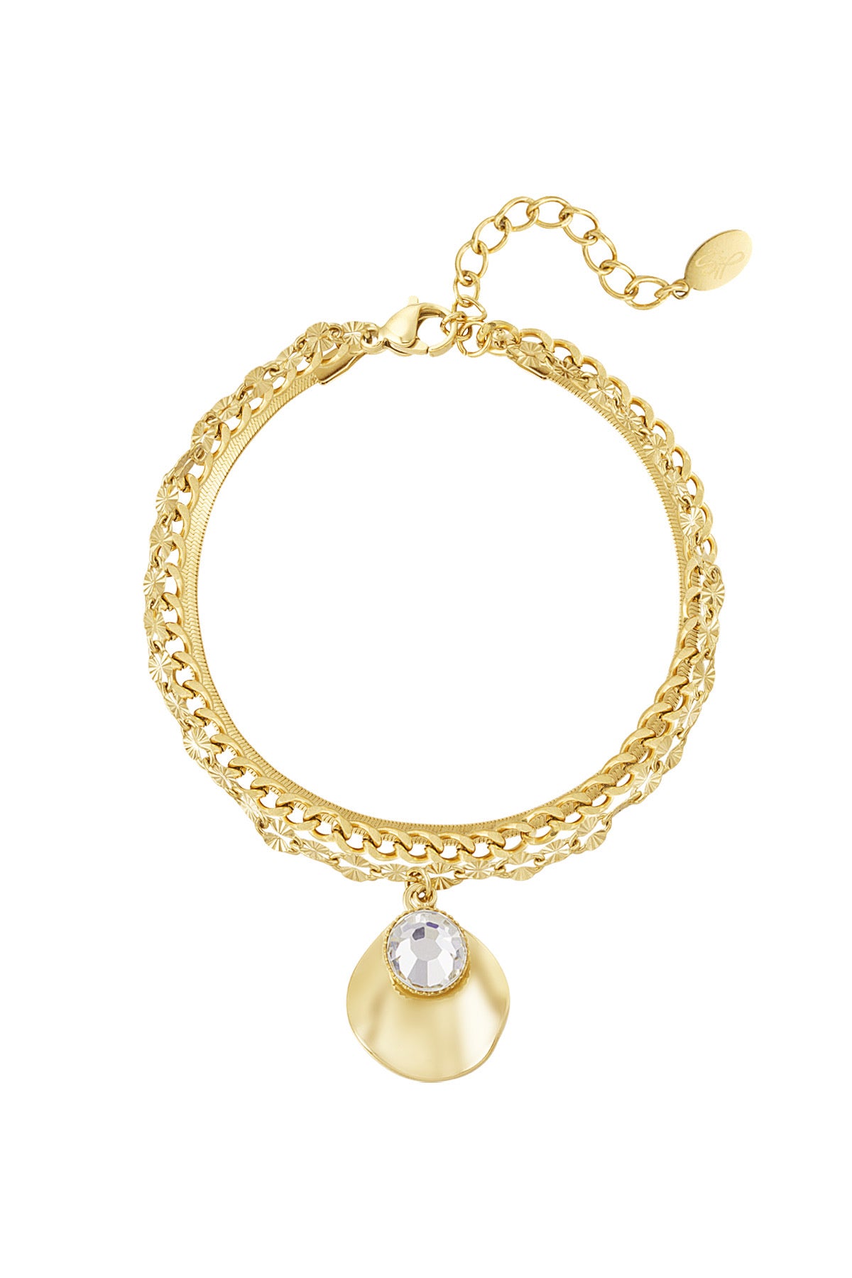 Cubic Zirconia Charm Gold Triple Chain Bracelet
